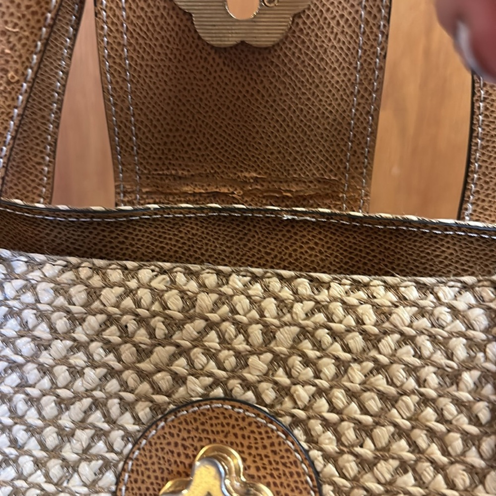 Eric Javits Straw & Leather Vintage Bag. Flower Closure Matching Mirror Included - Picture 11 of 16